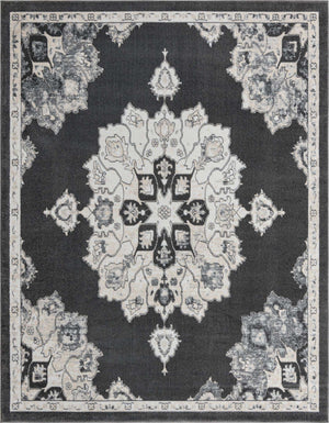 Charcoal 7' 10 x 10' Parker Rectangle Area Rug Traditional Motif Classic Design Stain Resistant Carpet for Living, Dining, Bedrooms, Kitchen, Office for Sale at Rug Engine