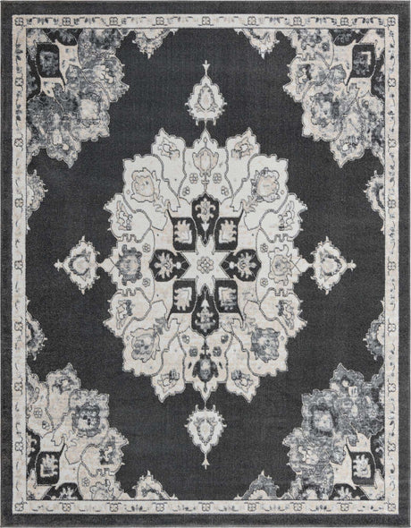 Charcoal 7' 10 x 10' Parker Rectangle Area Rug Traditional Motif Classic Design Stain Resistant Carpet for Living, Dining, Bedrooms, Kitchen, Office for Sale at Rug Engine