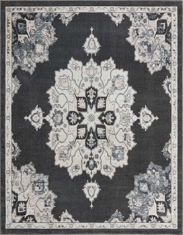 Charcoal 7' 10 x 10' Parker Rectangle Area Rug Traditional Motif Classic Design Stain Resistant Carpet for Living, Dining, Bedrooms, Kitchen, Office for Sale at Rug Engine