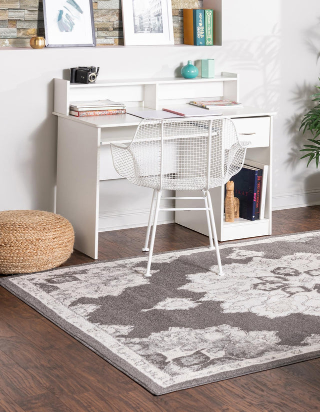 Charcoal 9' x 12' Parker Rectangle Area Rug Traditional Motif Classic Design Stain Resistant Carpet for Living, Dining, Bedrooms, Kitchen, Office for Sale at Rug Engine