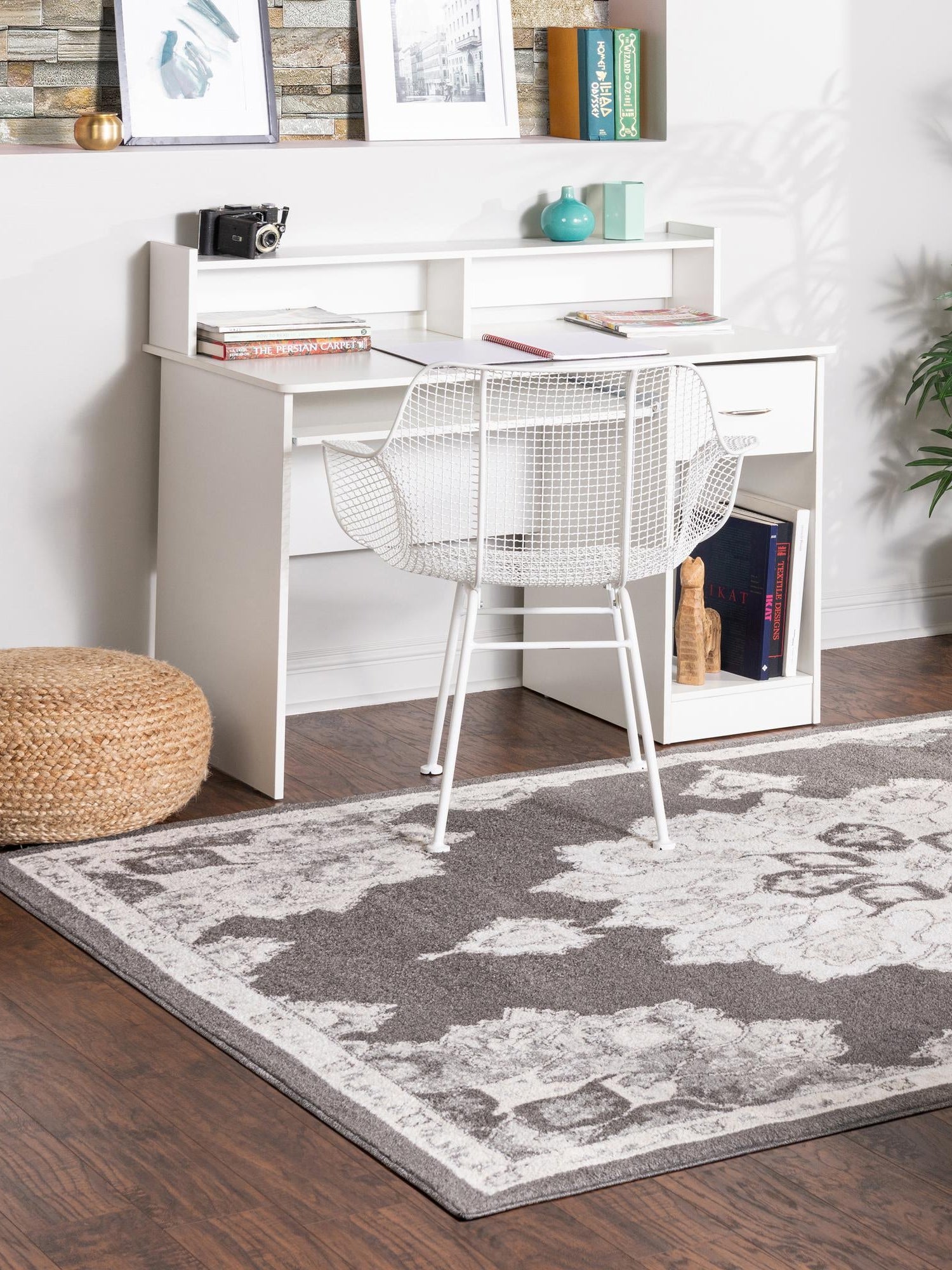Charcoal 7' 10 x 10' Parker Rectangle Area Rug Traditional Motif Classic Design Stain Resistant Carpet for Living, Dining, Bedrooms, Kitchen, Office for Sale at Rug Engine