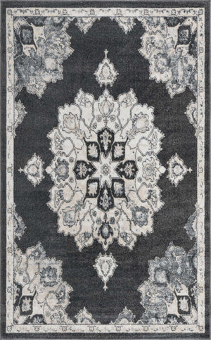 Charcoal 5' x 8' Parker Rectangle Area Rug Traditional Motif Classic Design Stain Resistant Carpet for Living, Dining, Bedrooms, Kitchen, Office for Sale at Rug Engine