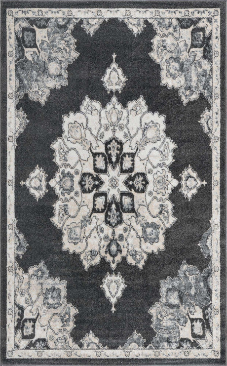 Charcoal 5' x 8' Parker Rectangle Area Rug Traditional Motif Classic Design Stain Resistant Carpet for Living, Dining, Bedrooms, Kitchen, Office for Sale at Rug Engine