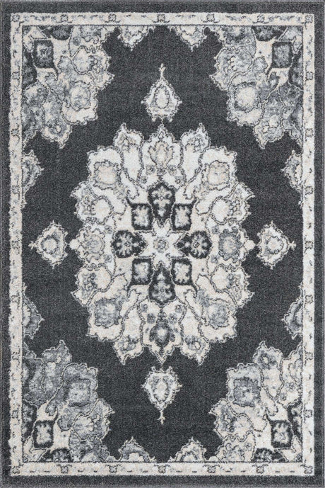 Charcoal 4' x 6' Parker Rectangle Area Rug Traditional Motif Classic Design Stain Resistant Carpet for Living, Dining, Bedrooms, Kitchen, Office for Sale at Rug Engine