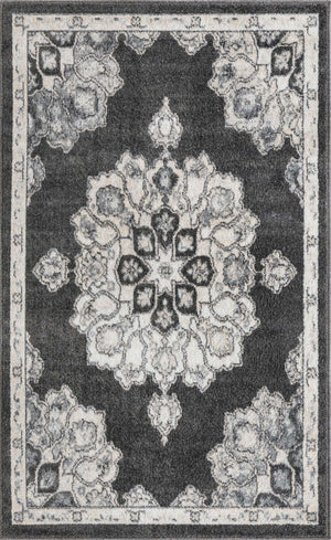 Charcoal 3' 3 x 5' 3 Parker Rectangle Area Rug Traditional Motif Classic Design Stain Resistant Carpet for Living, Dining, Bedrooms, Kitchen, Office for Sale at Rug Engine