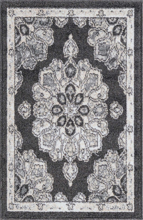 Charcoal 2' x 3' Parker Rectangle Area Rug Traditional Motif Classic Design Stain Resistant Carpet for Living, Dining, Bedrooms, Kitchen, Office for Sale at Rug Engine