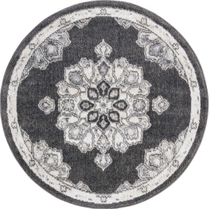 Charcoal 3' 3 x 3' 3 Parker Round Area Rug Traditional Motif Classic Design Stain Resistant Carpet for Living, Dining, Bedrooms, Kitchen, Office for Sale at Rug Engine