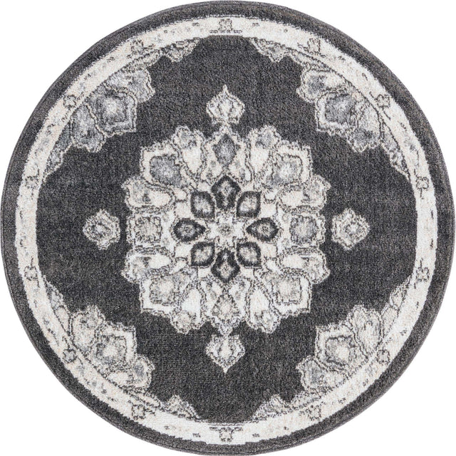 Charcoal 3' 3 x 3' 3 Parker Round Area Rug Traditional Motif Classic Design Stain Resistant Carpet for Living, Dining, Bedrooms, Kitchen, Office for Sale at Rug Engine