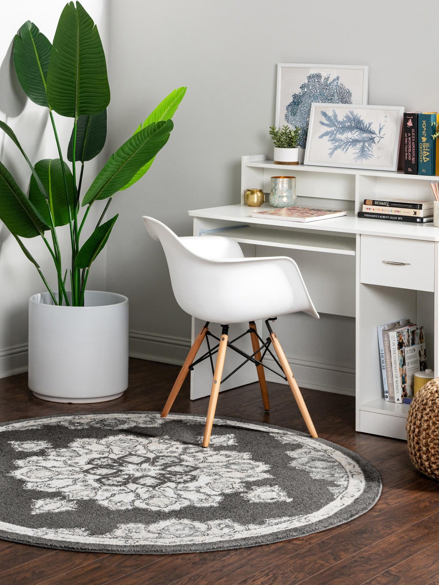 Charcoal 3' 3 x 3' 3 Parker Round Area Rug Traditional Motif Classic Design Stain Resistant Carpet for Living, Dining, Bedrooms, Kitchen, Office for Sale at Rug Engine