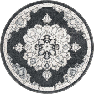Charcoal 5' x 5' Parker Round Area Rug Traditional Motif Classic Design Stain Resistant Carpet for Living, Dining, Bedrooms, Kitchen, Office for Sale at Rug Engine