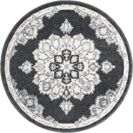 Charcoal 5' x 5' Parker Round Area Rug Traditional Motif Classic Design Stain Resistant Carpet for Living, Dining, Bedrooms, Kitchen, Office for Sale at Rug Engine