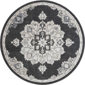Charcoal 7' 10 x 7' 10 Parker Round Area Rug Traditional Motif Classic Design Stain Resistant Carpet for Living, Dining, Bedrooms, Kitchen, Office for Sale at Rug Engine