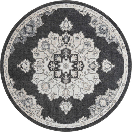 Charcoal 7' 10 x 7' 10 Parker Round Area Rug Traditional Motif Classic Design Stain Resistant Carpet for Living, Dining, Bedrooms, Kitchen, Office for Sale at Rug Engine