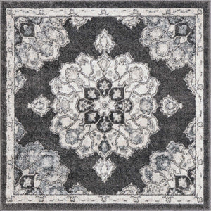 Charcoal 4' x 4' Parker Square Area Rug Traditional Motif Classic Design Stain Resistant Carpet for Living, Dining, Bedrooms, Kitchen, Office for Sale at Rug Engine
