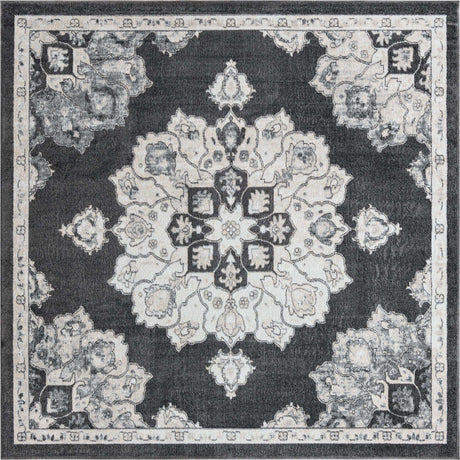 Charcoal 7' 10 x 7' 10 Parker Square Area Rug Traditional Motif Classic Design Stain Resistant Carpet for Living, Dining, Bedrooms, Kitchen, Office for Sale at Rug Engine