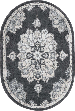 Charcoal 4' x 6' Parker Oval Area Rug Traditional Motif Classic Design Stain Resistant Carpet for Living, Dining, Bedrooms, Kitchen, Office for Sale at Rug Engine