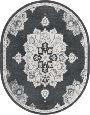 Charcoal 7' 10 x 10' Parker Oval Area Rug Traditional Motif Classic Design Stain Resistant Carpet for Living, Dining, Bedrooms, Kitchen, Office for Sale at Rug Engine