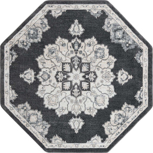 Charcoal 7' 10 x 7' 10 Parker Octagon Area Rug Traditional Motif Classic Design Stain Resistant Carpet for Living, Dining, Bedrooms, Kitchen, Office for Sale at Rug Engine