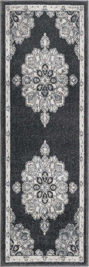 Charcoal 2' x 6' Parker Runner Area Rug Traditional Motif Classic Design Stain Resistant Carpet for Living, Dining, Bedrooms, Kitchen, Office for Sale at Rug Engine
