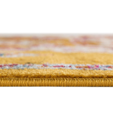 Yellow 7' 10 x 7' 10 Parker Round Area Rug Traditional Motif Classic Design Stain Resistant Carpet for Living, Dining, Bedrooms, Kitchen, Office for Sale at Rug Engine