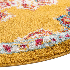 Yellow 7' 10 x 7' 10 Parker Round Area Rug Traditional Motif Classic Design Stain Resistant Carpet for Living, Dining, Bedrooms, Kitchen, Office for Sale at Rug Engine