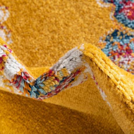 Yellow 7' 10 x 7' 10 Parker Round Area Rug Traditional Motif Classic Design Stain Resistant Carpet for Living, Dining, Bedrooms, Kitchen, Office for Sale at Rug Engine