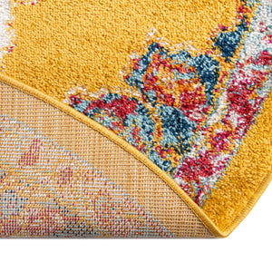 Yellow 7' 10 x 7' 10 Parker Round Area Rug Traditional Motif Classic Design Stain Resistant Carpet for Living, Dining, Bedrooms, Kitchen, Office for Sale at Rug Engine