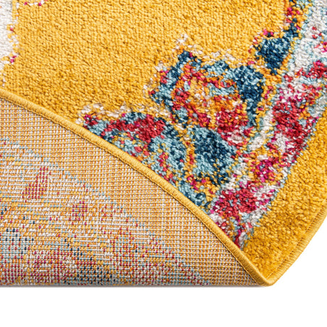 Yellow 7' 10 x 7' 10 Parker Round Area Rug Traditional Motif Classic Design Stain Resistant Carpet for Living, Dining, Bedrooms, Kitchen, Office for Sale at Rug Engine