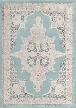 Aqua 10' x 14' Parker Rectangle Area Rug Traditional Motif Classic Design Stain Resistant Carpet for Living, Dining, Bedrooms, Kitchen, Office for Sale at Rug Engine