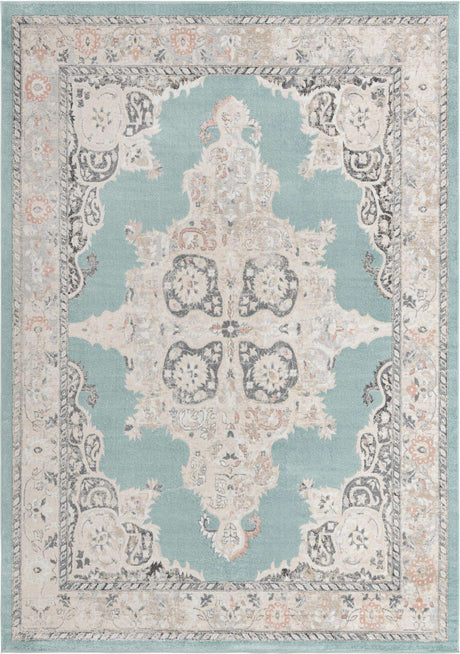 Aqua 10' x 14' Parker Rectangle Area Rug Traditional Motif Classic Design Stain Resistant Carpet for Living, Dining, Bedrooms, Kitchen, Office for Sale at Rug Engine