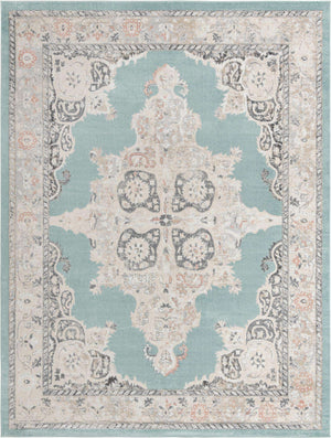 Aqua 10' x 13' Parker Rectangle Area Rug Traditional Motif Classic Design Stain Resistant Carpet for Living, Dining, Bedrooms, Kitchen, Office for Sale at Rug Engine