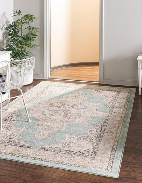 Aqua 10' x 14' Parker Rectangle Area Rug Traditional Motif Classic Design Stain Resistant Carpet for Living, Dining, Bedrooms, Kitchen, Office for Sale at Rug Engine