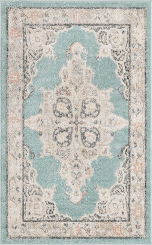 Aqua 3' 3 x 5' 3 Parker Rectangle Area Rug Traditional Motif Classic Design Stain Resistant Carpet for Living, Dining, Bedrooms, Kitchen, Office for Sale at Rug Engine
