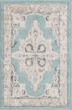 Aqua 2' x 3' Parker Rectangle Area Rug Traditional Motif Classic Design Stain Resistant Carpet for Living, Dining, Bedrooms, Kitchen, Office for Sale at Rug Engine