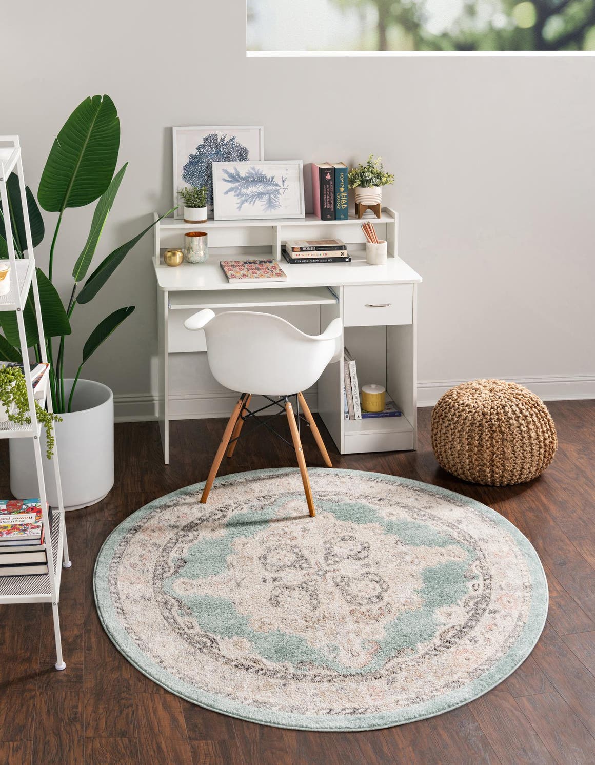Aqua 3' 3 x 3' 3 Parker Round Area Rug Traditional Motif Classic Design Stain Resistant Carpet for Living, Dining, Bedrooms, Kitchen, Office for Sale at Rug Engine
