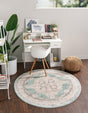 Aqua 3' 3 x 3' 3 Parker Round Area Rug Traditional Motif Classic Design Stain Resistant Carpet for Living, Dining, Bedrooms, Kitchen, Office for Sale at Rug Engine