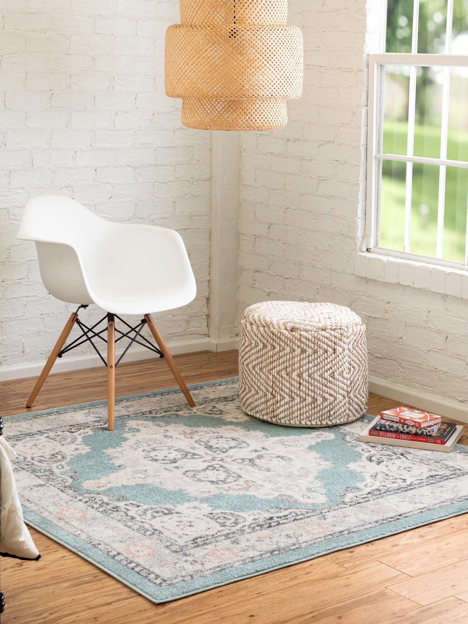 Aqua 7' 10 x 7' 10 Parker Square Area Rug Traditional Motif Classic Design Stain Resistant Carpet for Living, Dining, Bedrooms, Kitchen, Office for Sale at Rug Engine