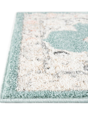 Aqua 5' x 5' Parker Square Area Rug Traditional Motif Classic Design Stain Resistant Carpet for Living, Dining, Bedrooms, Kitchen, Office for Sale at Rug Engine