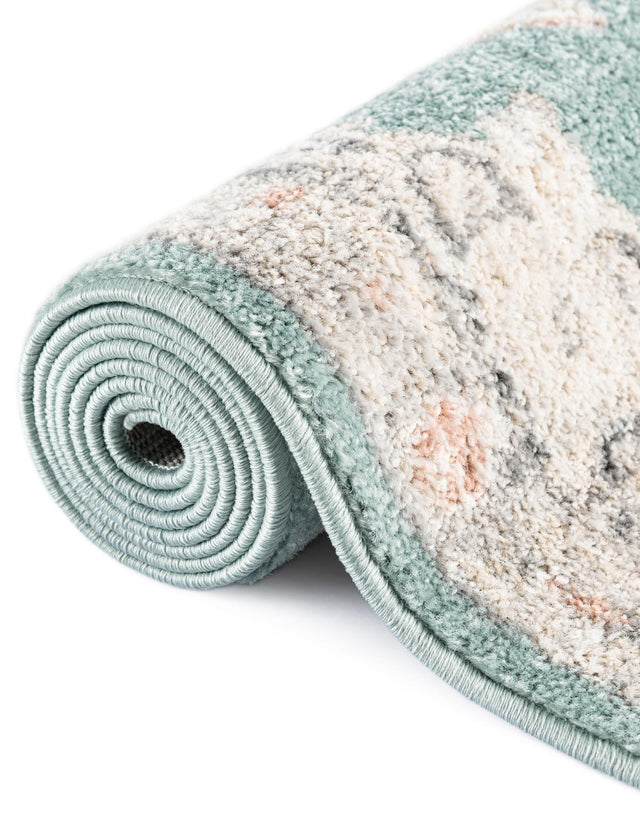 Aqua 7' 10 x 7' 10 Parker Octagon Area Rug Traditional Motif Classic Design Stain Resistant Carpet for Living, Dining, Bedrooms, Kitchen, Office for Sale at Rug Engine