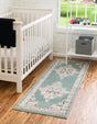 Aqua 2' x 6' Parker Runner Area Rug Traditional Motif Classic Design Stain Resistant Carpet for Living, Dining, Bedrooms, Kitchen, Office for Sale at Rug Engine