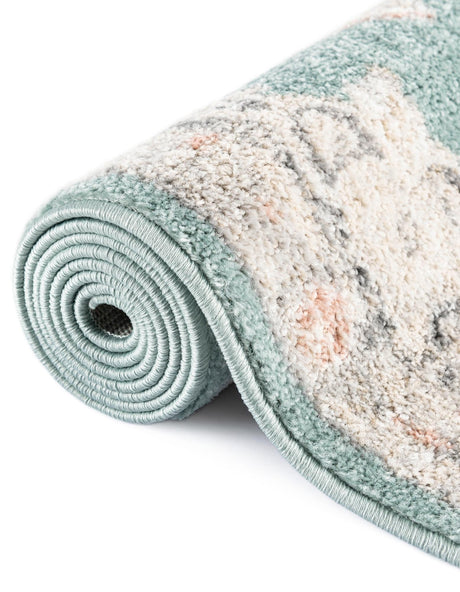 Aqua 2' 7 x 12' Parker Runner Area Rug Traditional Motif Classic Design Stain Resistant Carpet for Living, Dining, Bedrooms, Kitchen, Office for Sale at Rug Engine