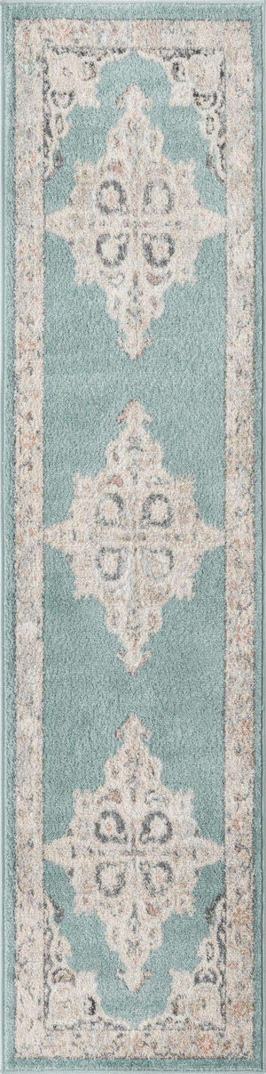 Aqua 2' x 8' Parker Runner Area Rug Traditional Motif Classic Design Stain Resistant Carpet for Living, Dining, Bedrooms, Kitchen, Office for Sale at Rug Engine