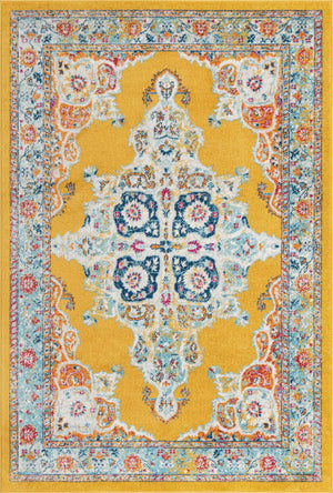 Yellow 6' x 9' Parker Rectangle Area Rug Traditional Motif Classic Design Stain Resistant Carpet for Living, Dining, Bedrooms, Kitchen, Office for Sale at Rug Engine