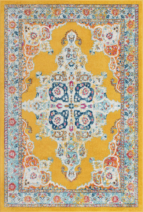 Yellow 6' x 9' Parker Rectangle Area Rug Traditional Motif Classic Design Stain Resistant Carpet for Living, Dining, Bedrooms, Kitchen, Office for Sale at Rug Engine