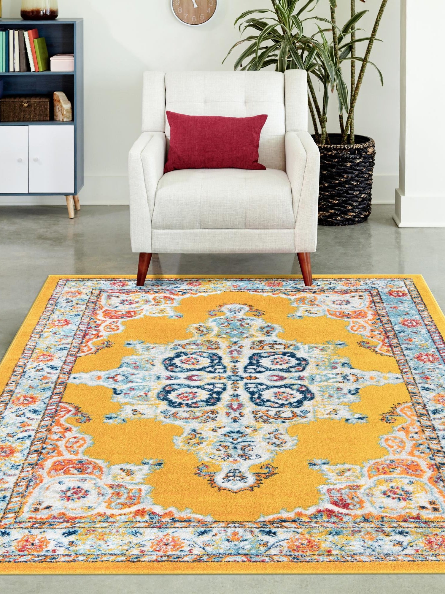 Yellow 4' x 6' Parker Rectangle Area Rug Traditional Motif Classic Design Stain Resistant Carpet for Living, Dining, Bedrooms, Kitchen, Office for Sale at Rug Engine