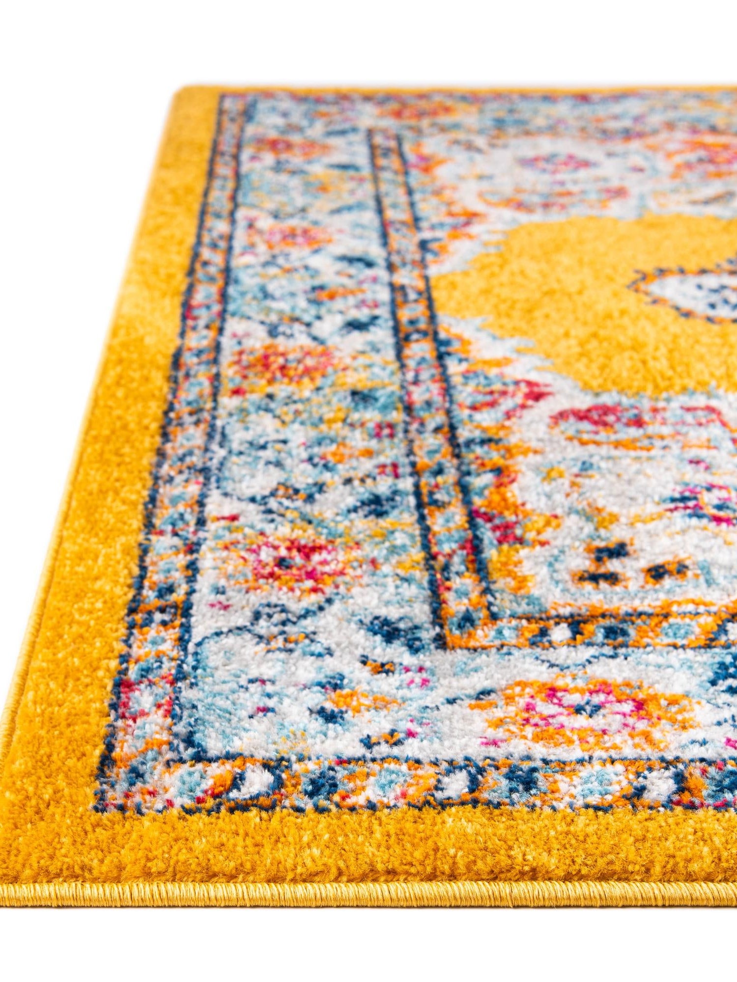 Yellow 6' x 9' Parker Rectangle Area Rug Traditional Motif Classic Design Stain Resistant Carpet for Living, Dining, Bedrooms, Kitchen, Office for Sale at Rug Engine