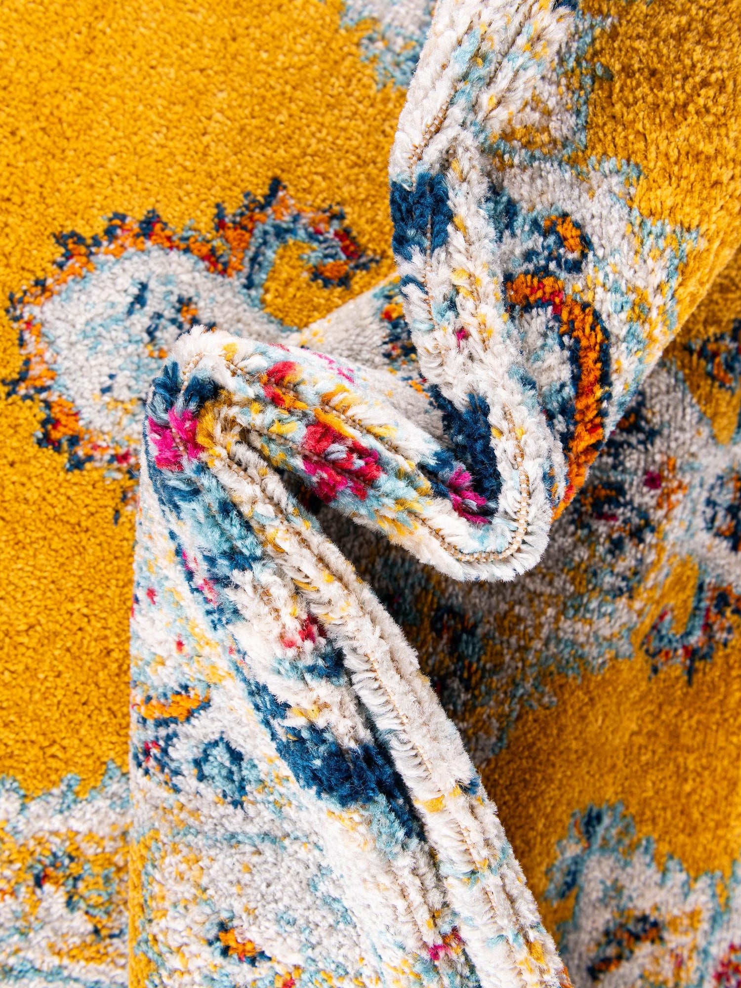 Yellow 2' x 3' Parker Rectangle Area Rug Traditional Motif Classic Design Stain Resistant Carpet for Living, Dining, Bedrooms, Kitchen, Office for Sale at Rug Engine