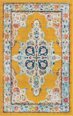 Yellow 3' 3 x 5' 3 Parker Rectangle Area Rug Traditional Motif Classic Design Stain Resistant Carpet for Living, Dining, Bedrooms, Kitchen, Office for Sale at Rug Engine