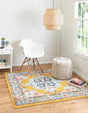 Yellow 7' 10 x 7' 10 Parker Square Area Rug Traditional Motif Classic Design Stain Resistant Carpet for Living, Dining, Bedrooms, Kitchen, Office for Sale at Rug Engine