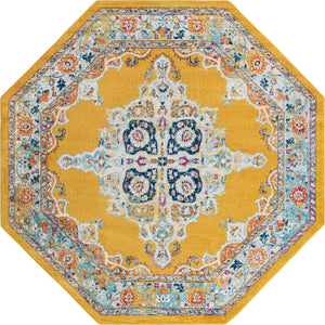 Yellow 7' 10 x 7' 10 Parker Octagon Area Rug Traditional Motif Classic Design Stain Resistant Carpet for Living, Dining, Bedrooms, Kitchen, Office for Sale at Rug Engine